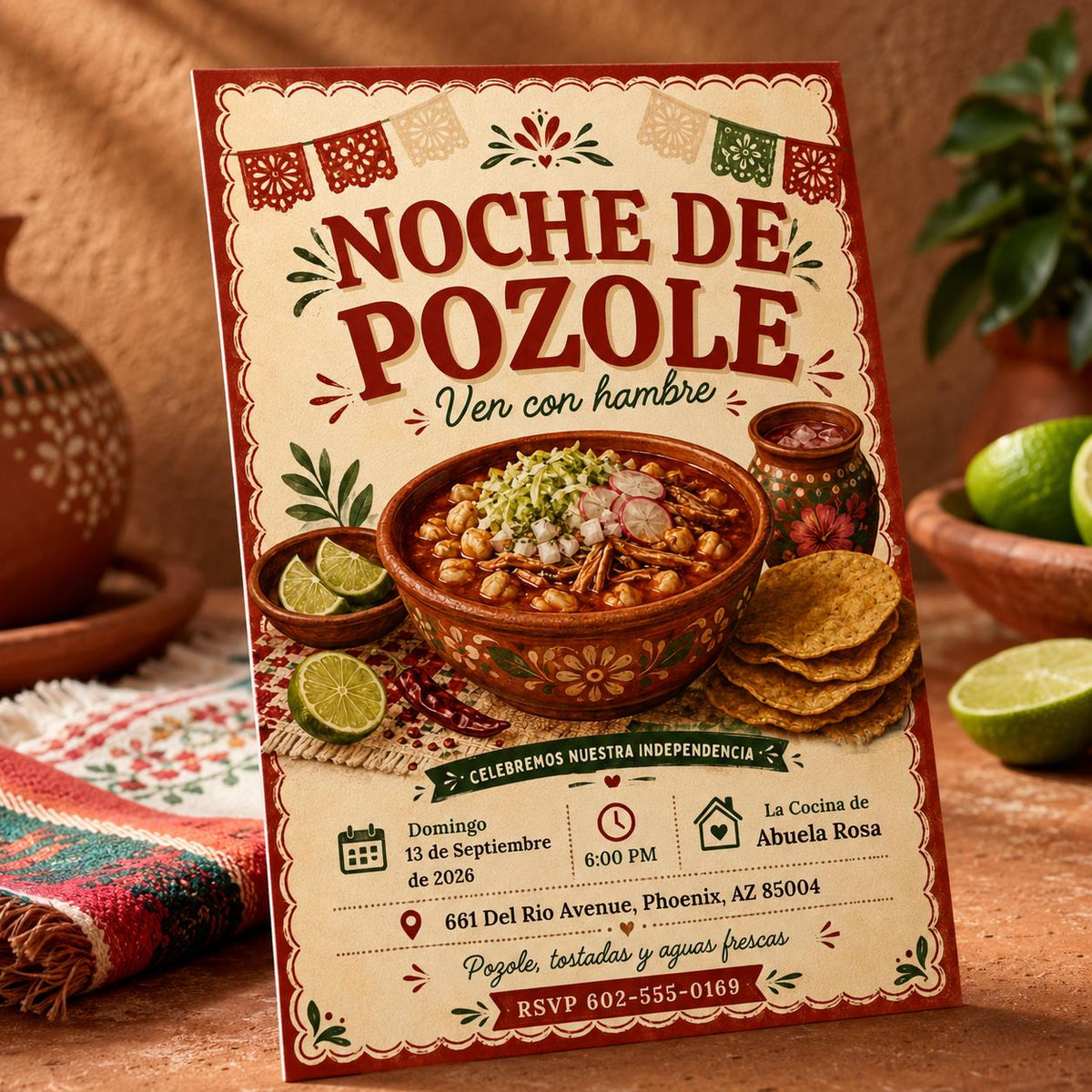 Fiesta Mexican Independence Day Invitation: Noche de Pozole Party — mexican independence day stationery by VoltBy
