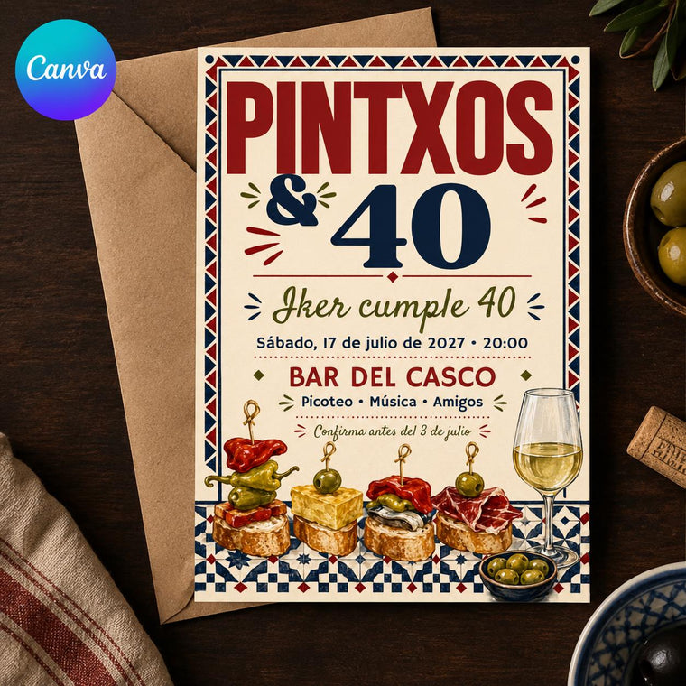 Fiesta Pintxos 40 Cumpleaños Invitación Invitation
