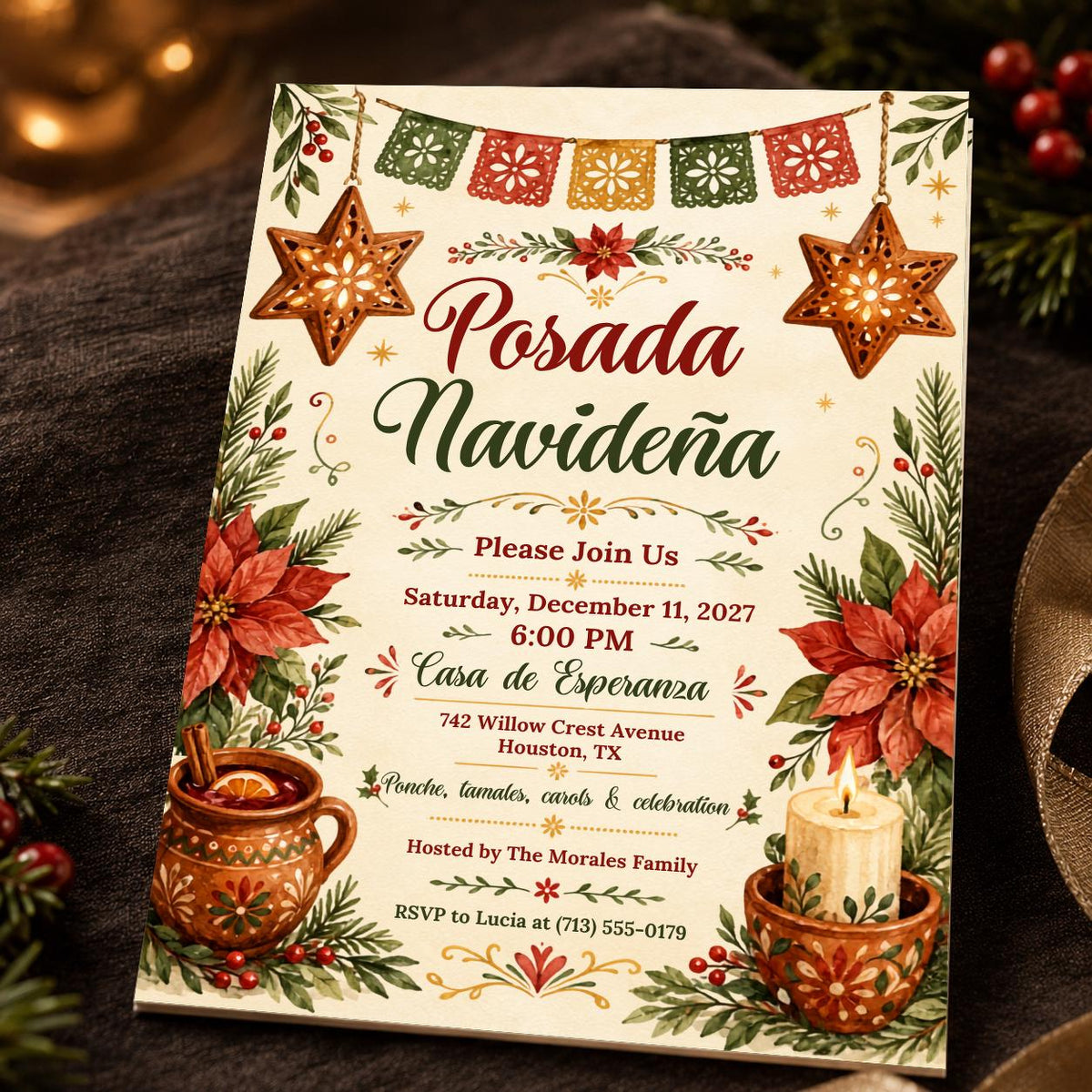 Fiesta Posada Navideña Invitation — Christmas celebration stationery by VoltBy