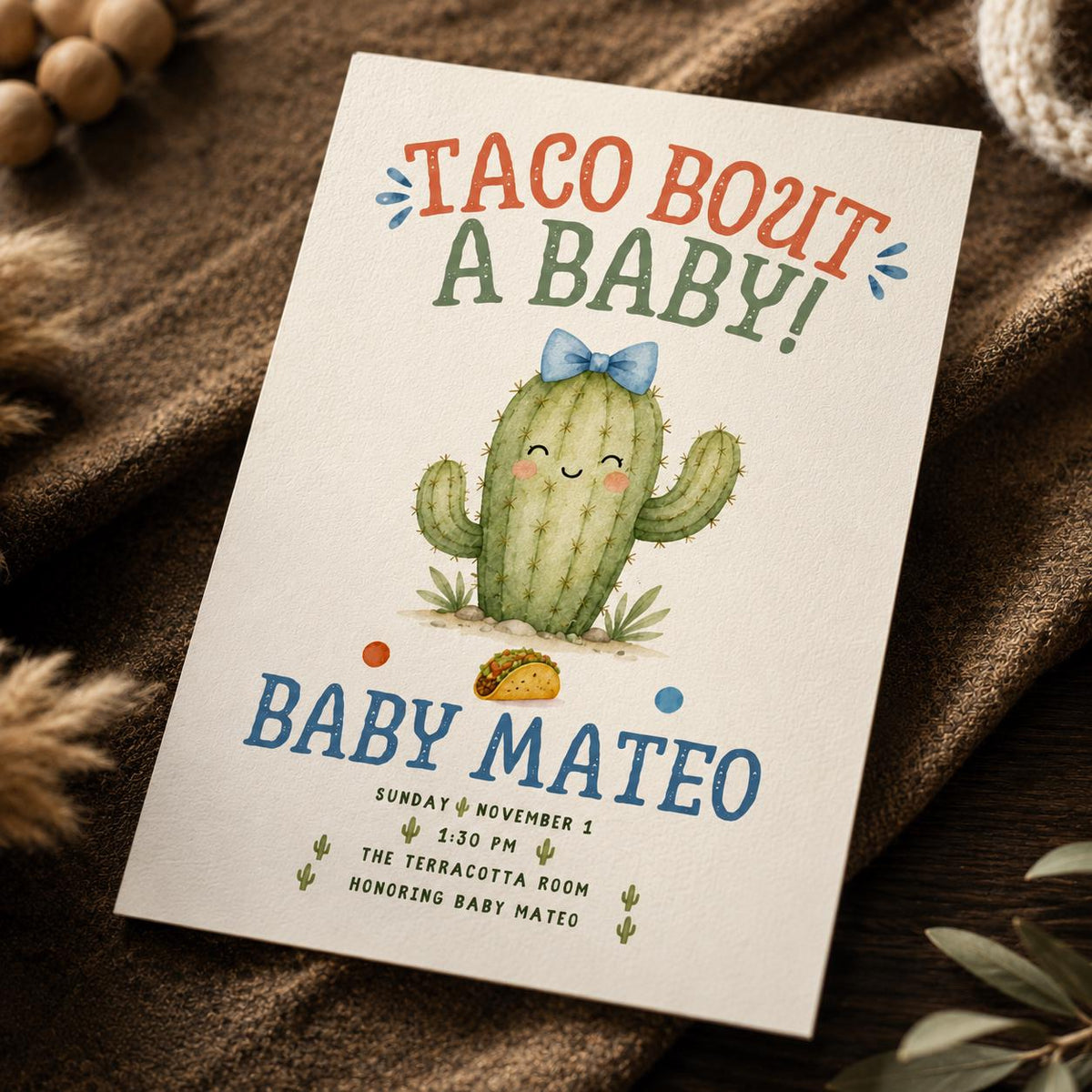 Fiesta Taco Bout a Baby Shower Invitation — digital invitation, instant download