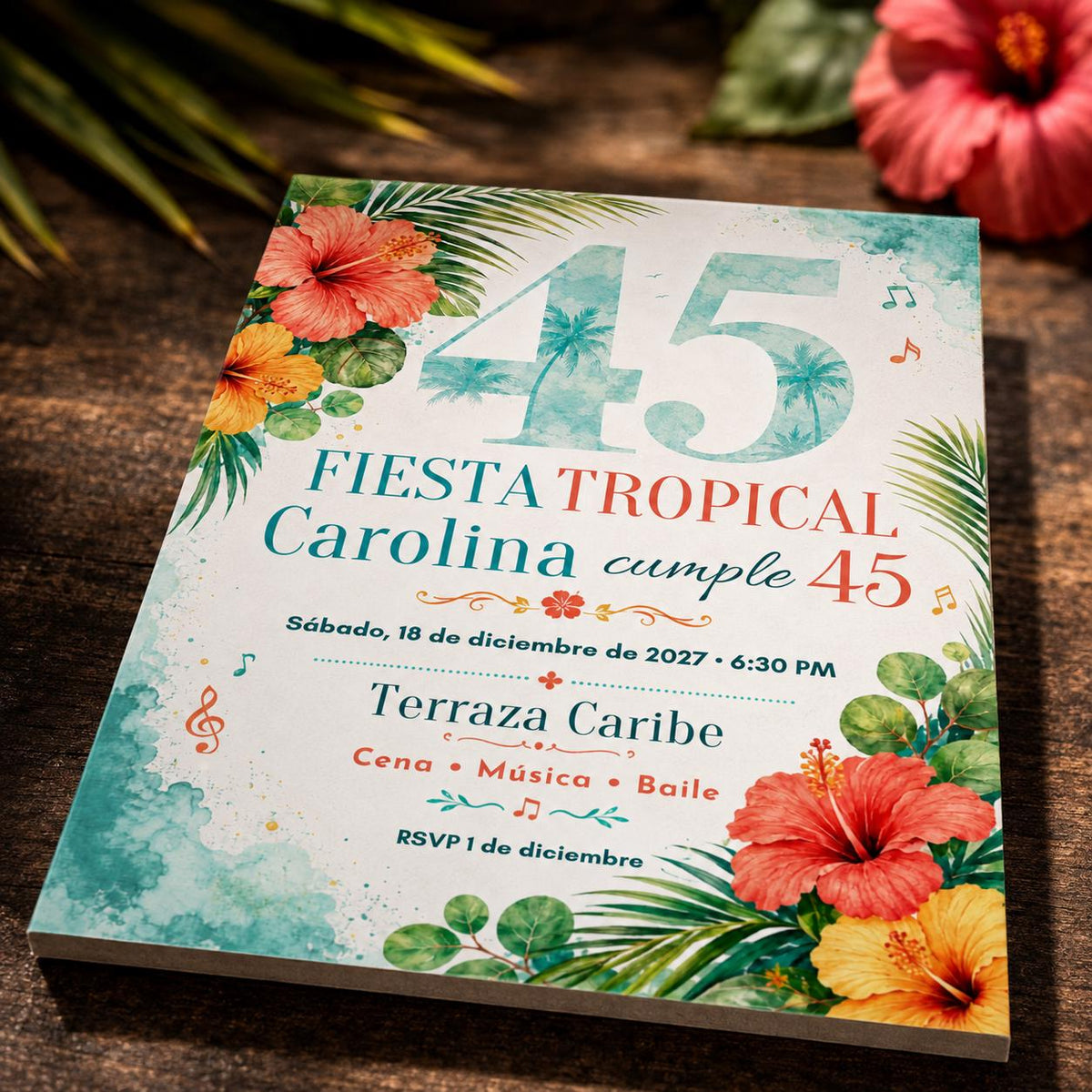 Fiesta Tropical 45 Cumpleaños Invitación Invitation — digital invitation, instant download