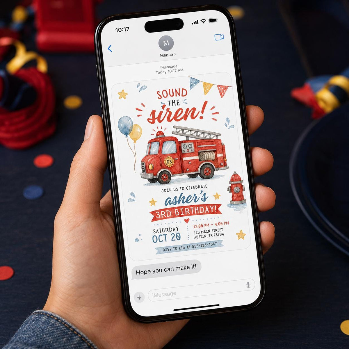 Firefighter Fire Truck Birthday Invitation: Sound the Siren — birthday party stationery by VoltBy