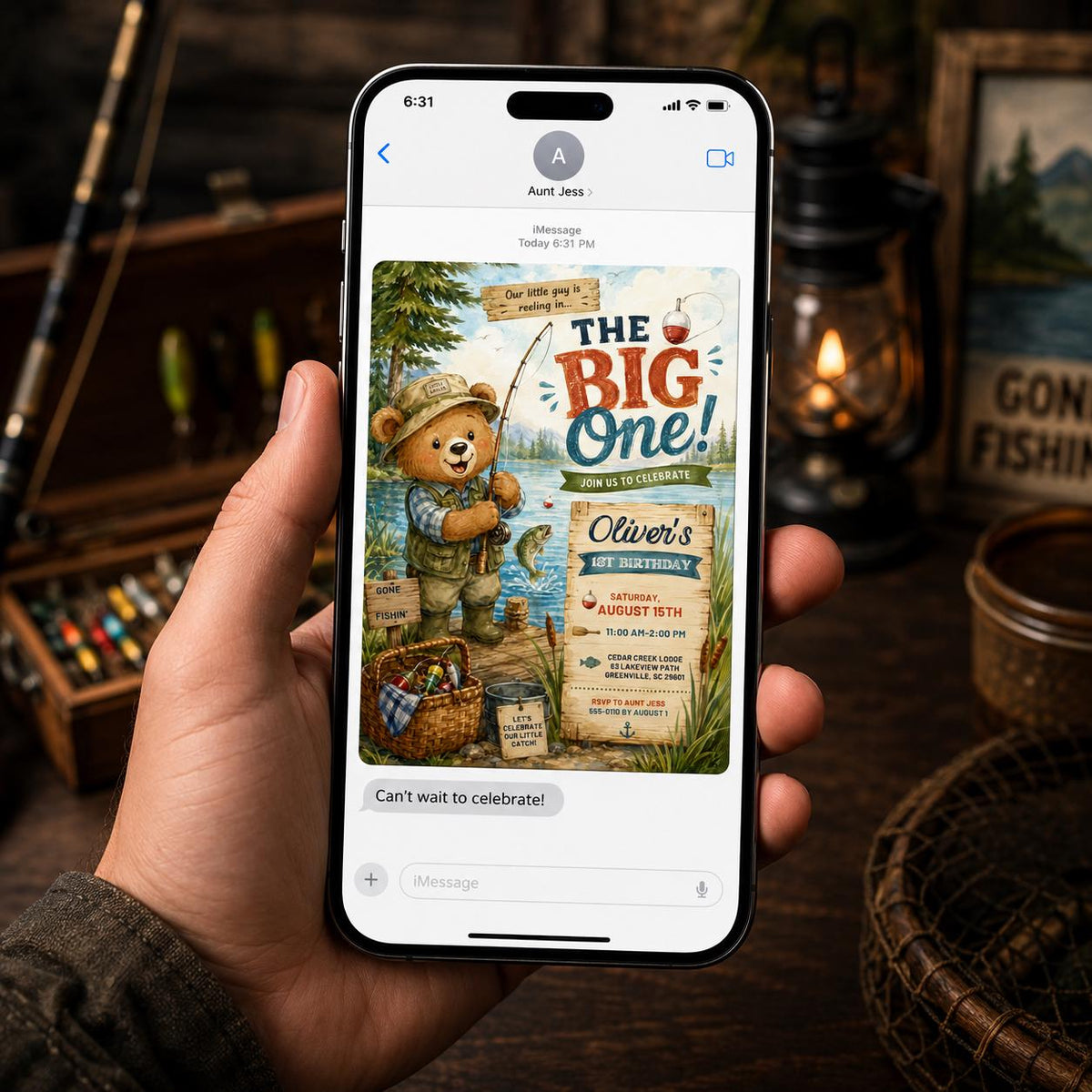 Fishing First Birthday Invitation for Boys — digital invitation, instant download