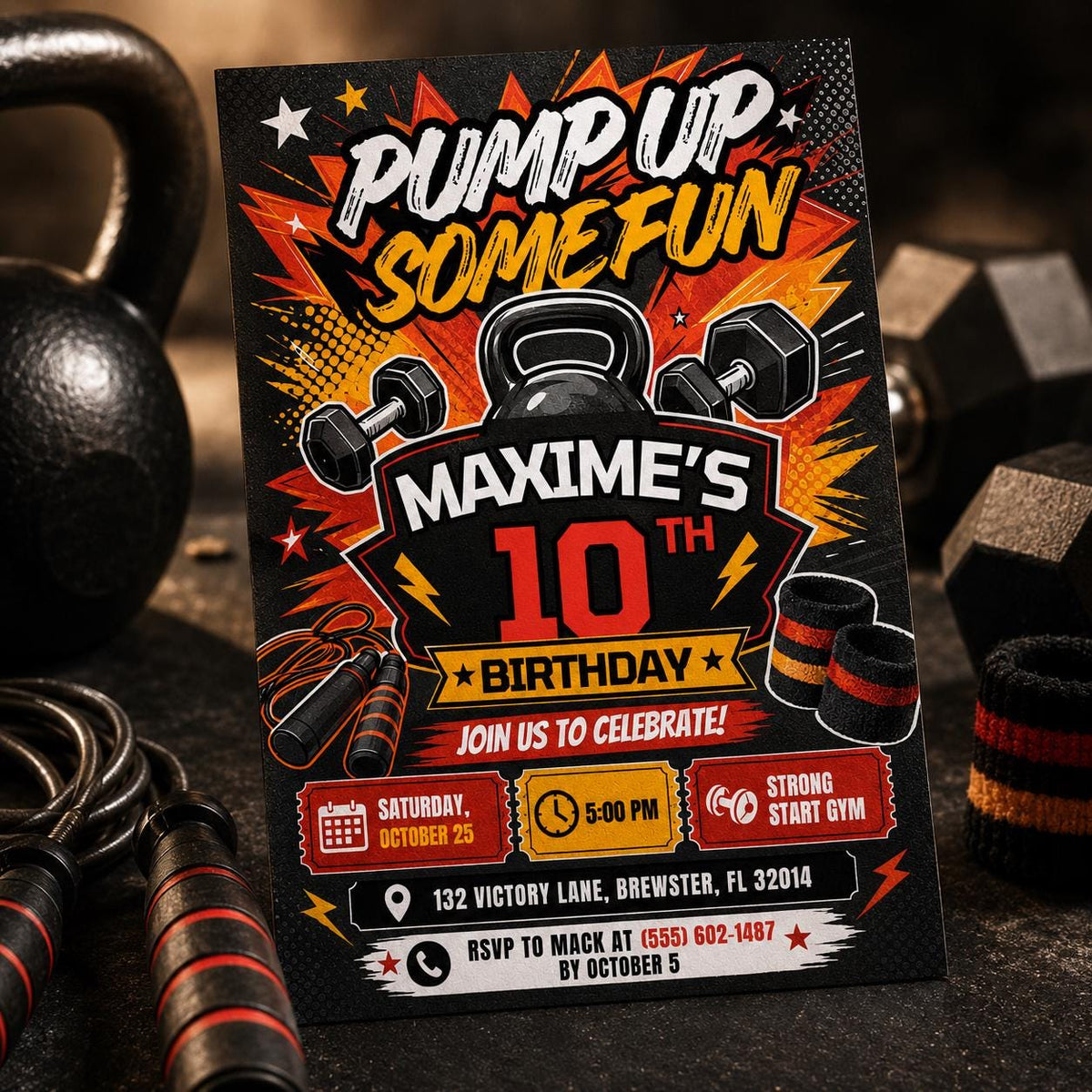Fitness Gym Birthday Invitation — birthday party stationery by VoltBy