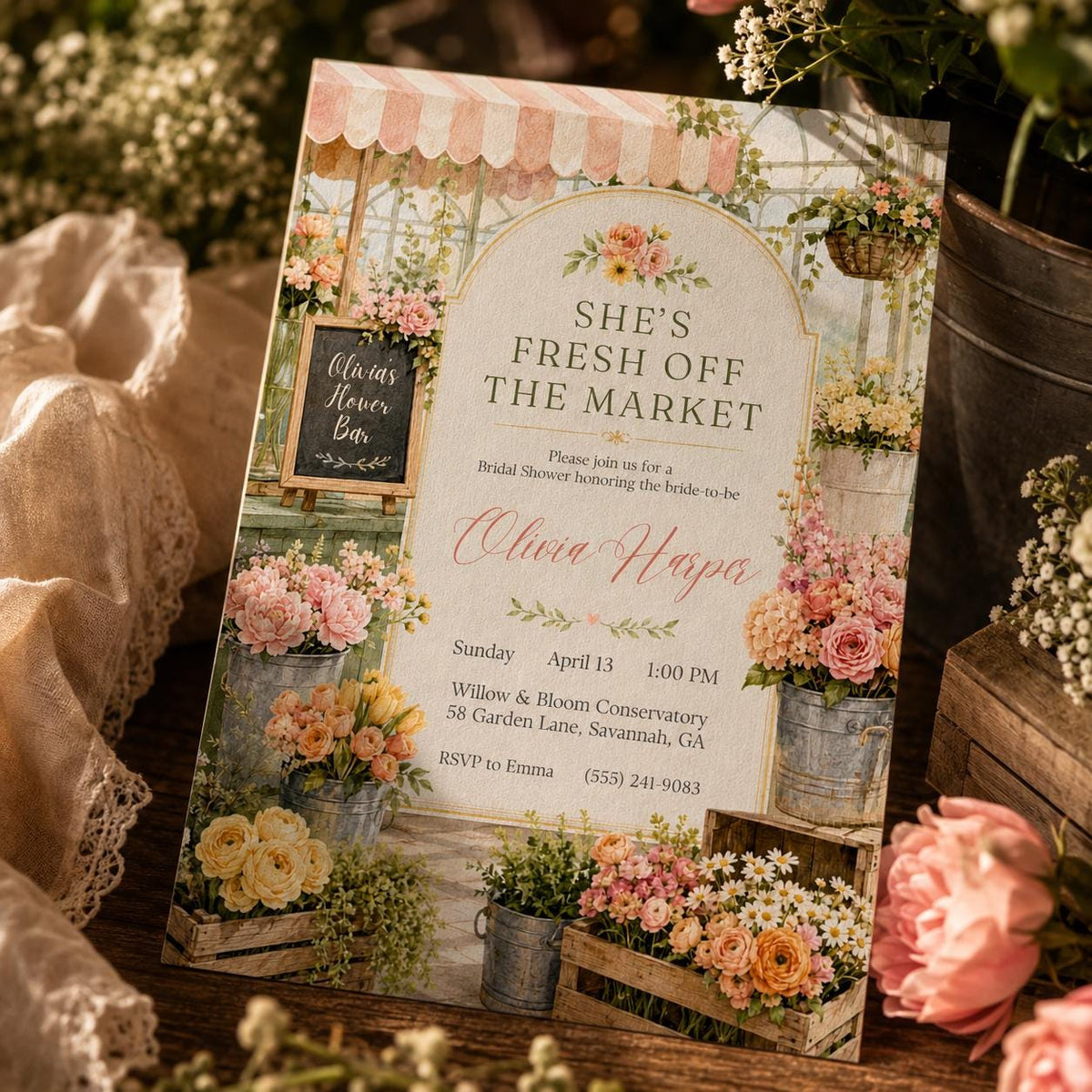 Floral Bridal Shower Invitation — digital invitation, instant download
