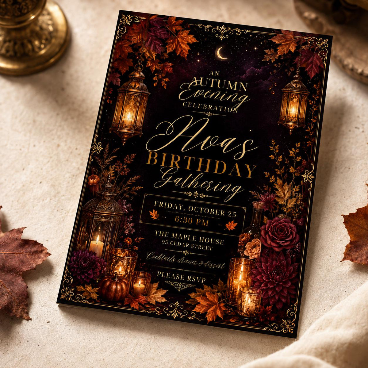 Floral Elegant Fall Birthday Invitation — birthday party stationery by VoltBy