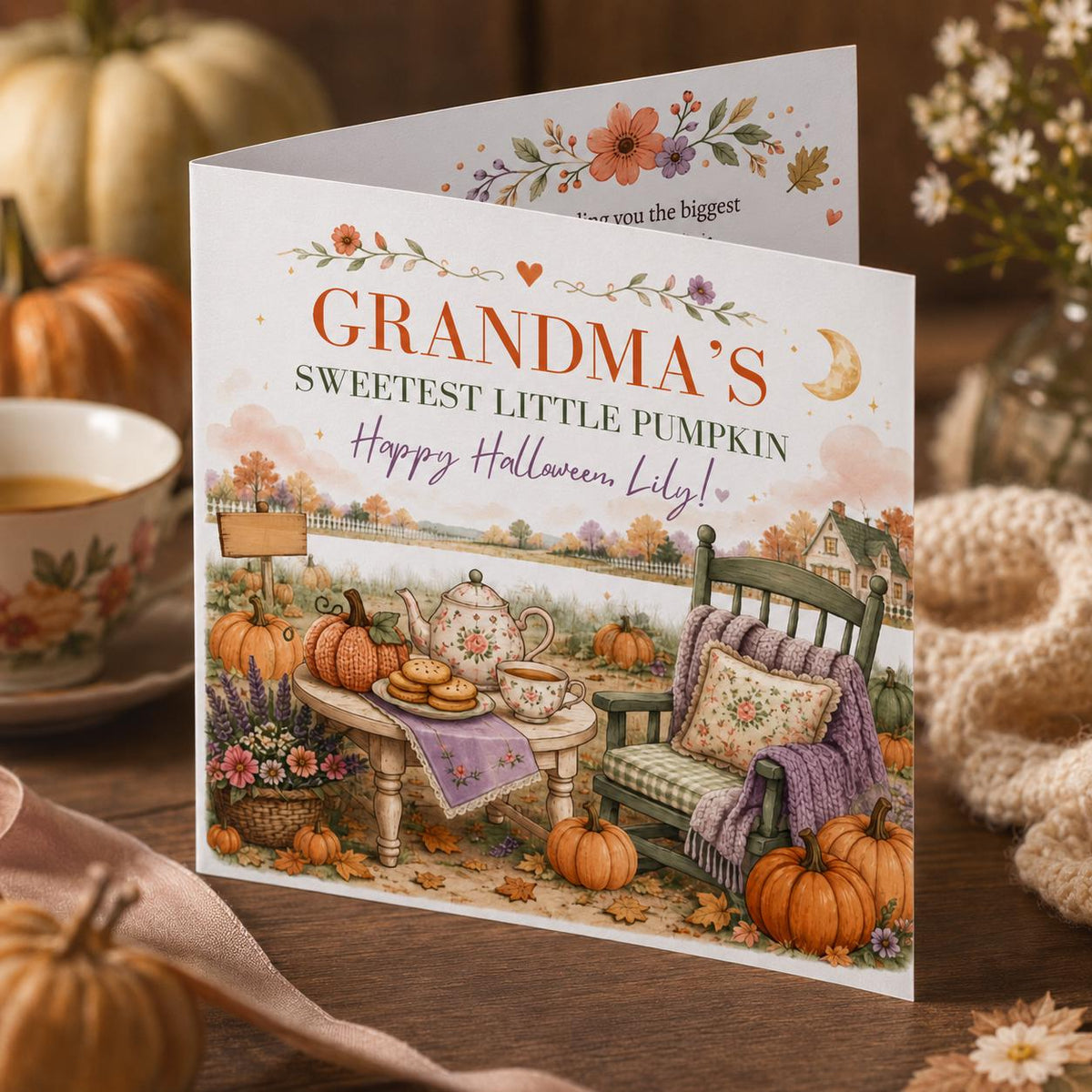 Floral Halloween Greeting Card for Granddaughter — digital greeting card, instant download