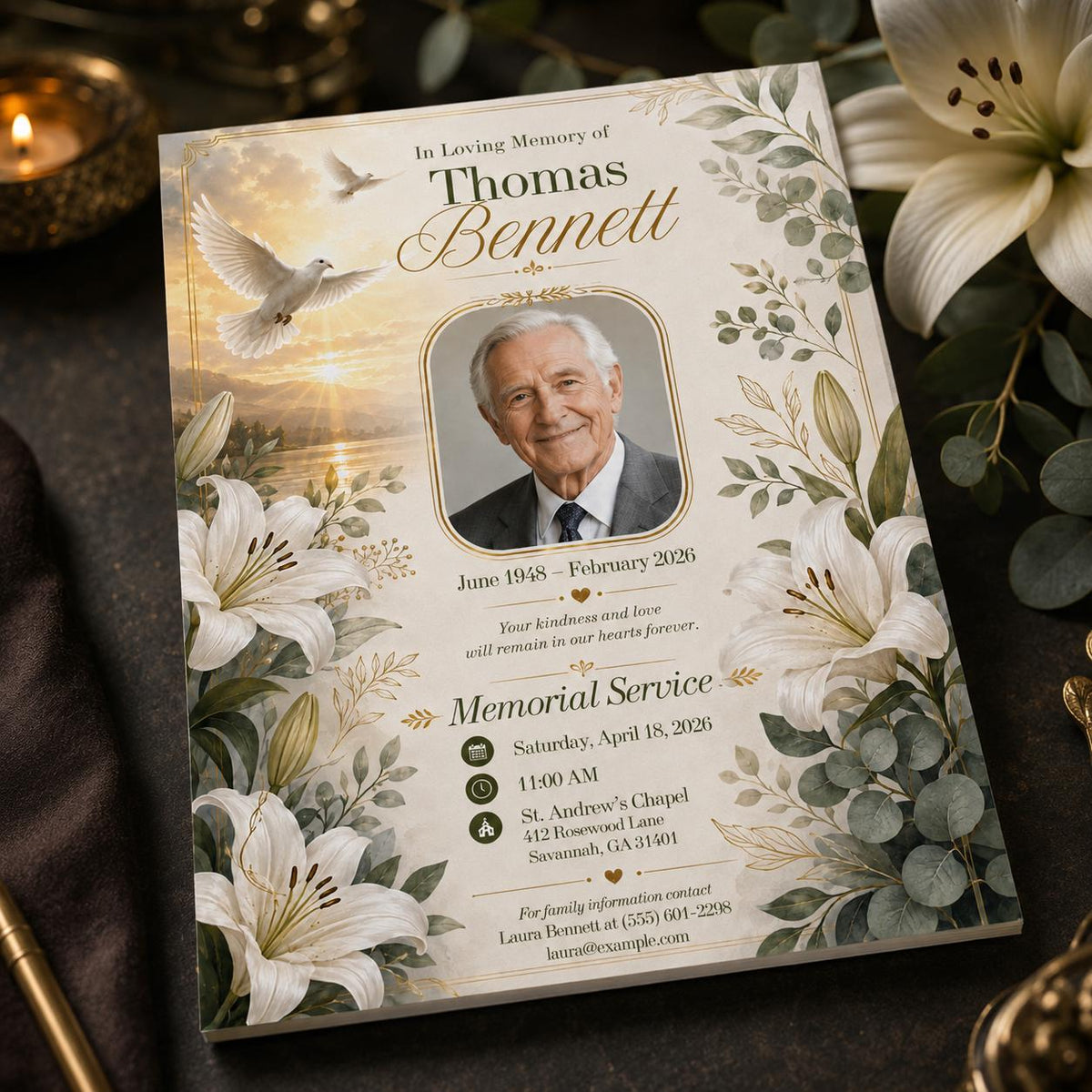Floral Memorial Service Invitation: In Loving Memory Funeral Announcement — celebration of life stationery by VoltBy