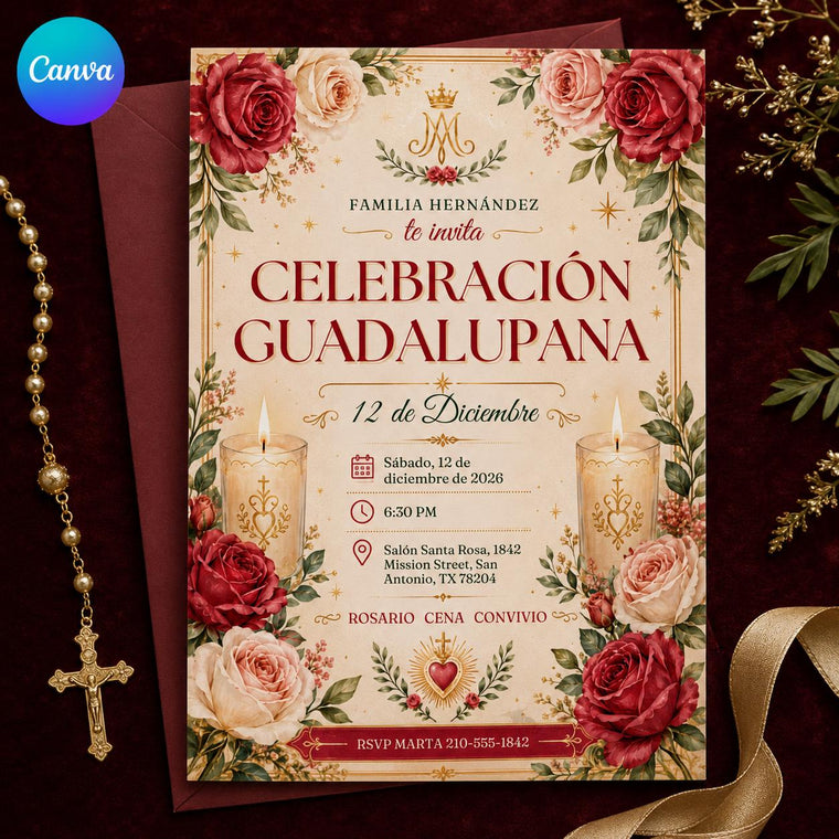 Floral Our Lady of Guadalupe Invitation