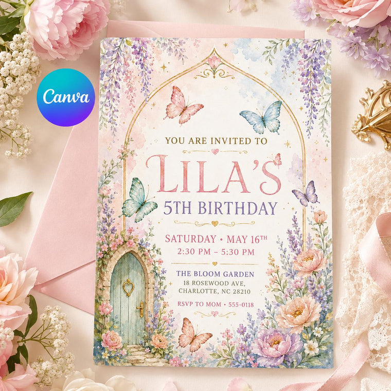 Floral Pastel 5th Birthday Garden Party Invitation