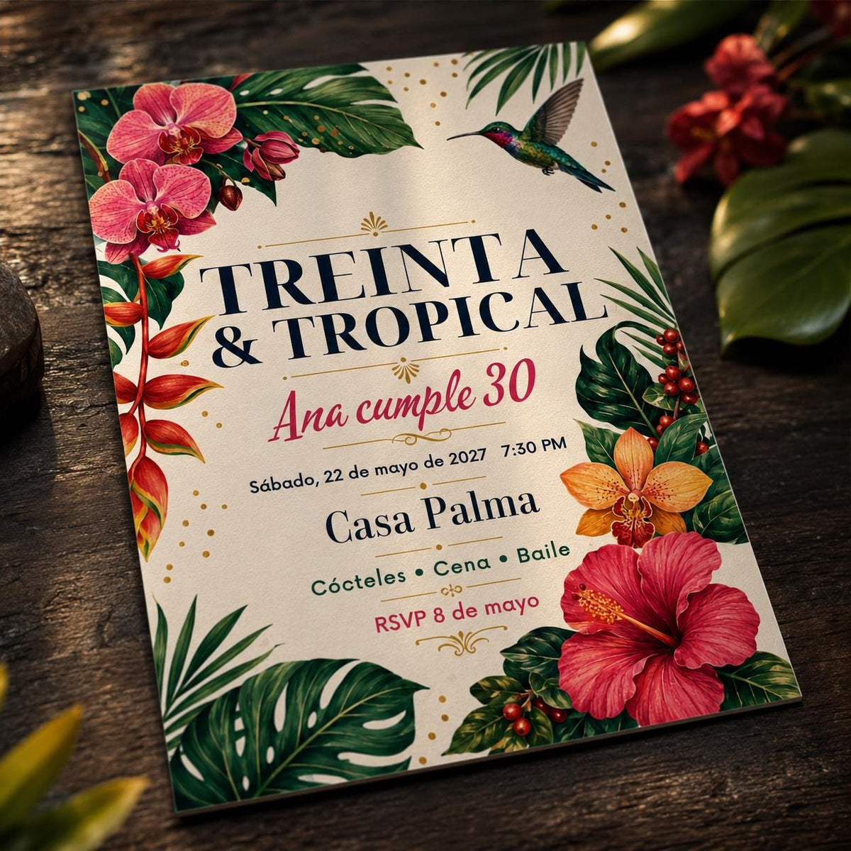 Floral Spanish 30th Birthday Invitation — digital invitation, instant download