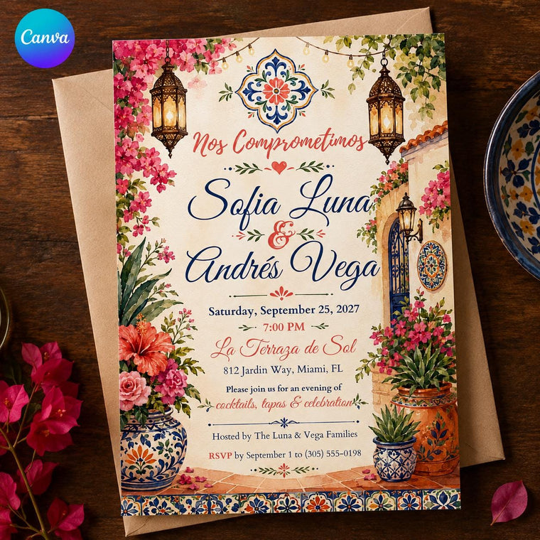 Floral Spanish Engagement Party Invitation
