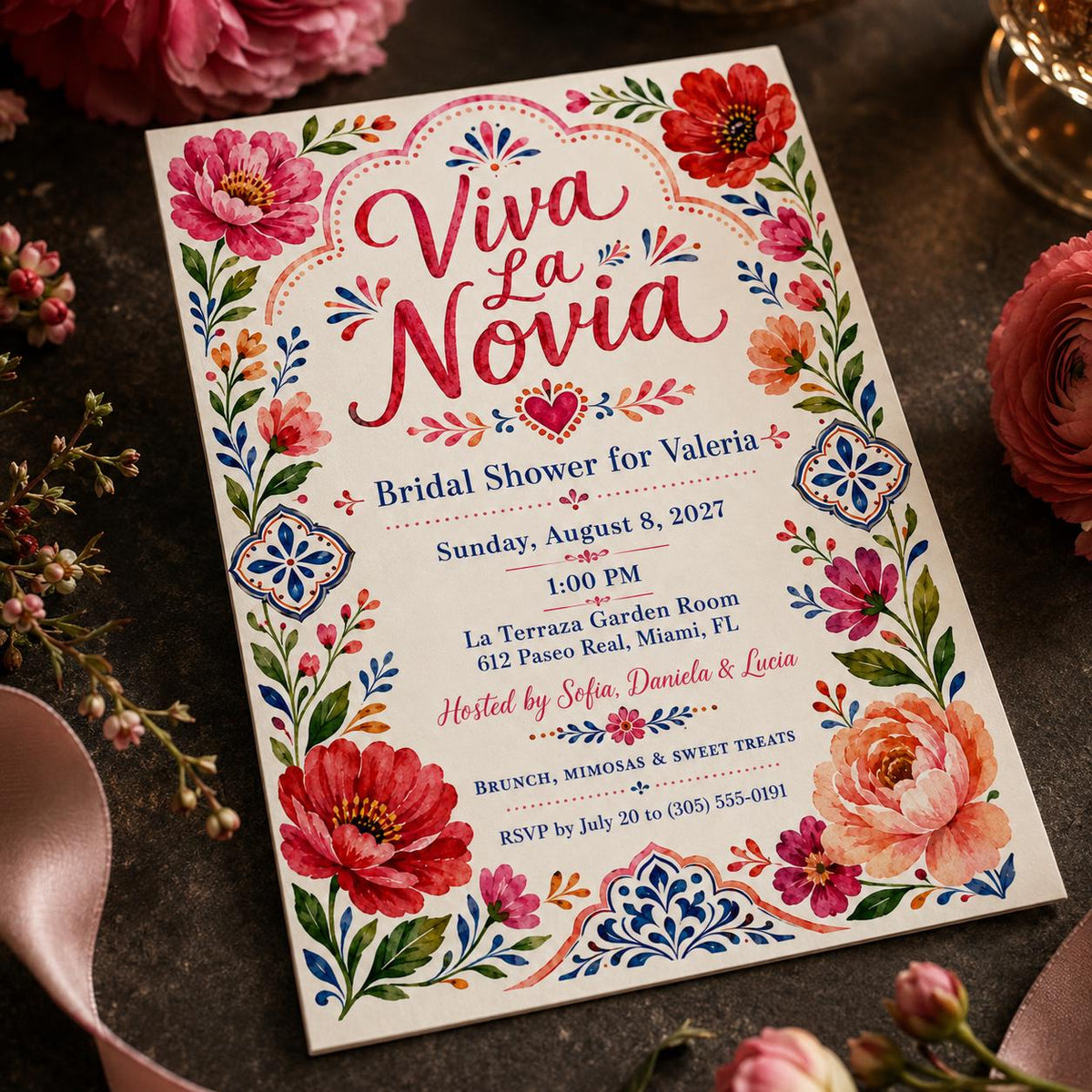 Floral Viva La Novia Bridal Shower Invitation — digital invitation, instant download