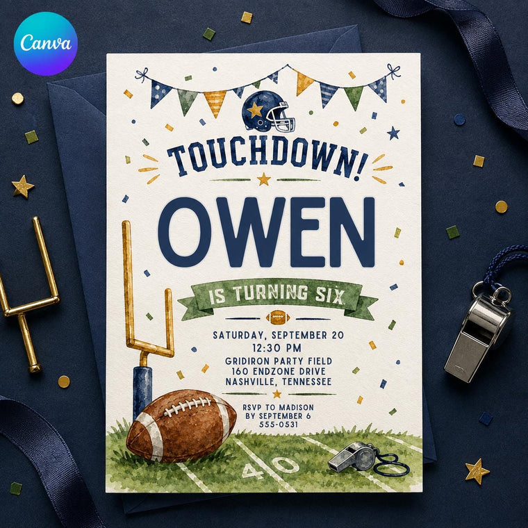 Football 6th Birthday Invitation for Boys
