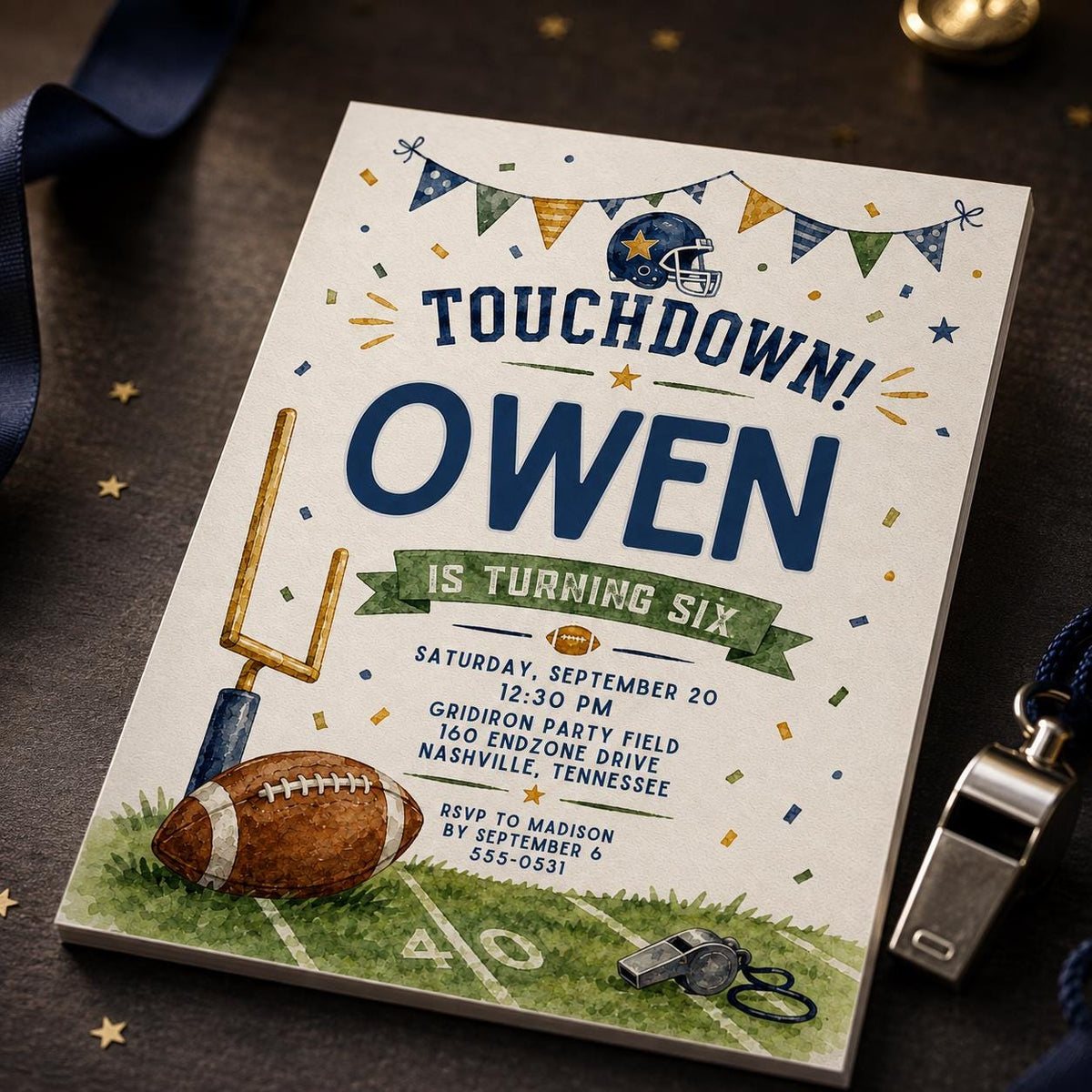 Football 6th Birthday Invitation for Boys — digital invitation, instant download