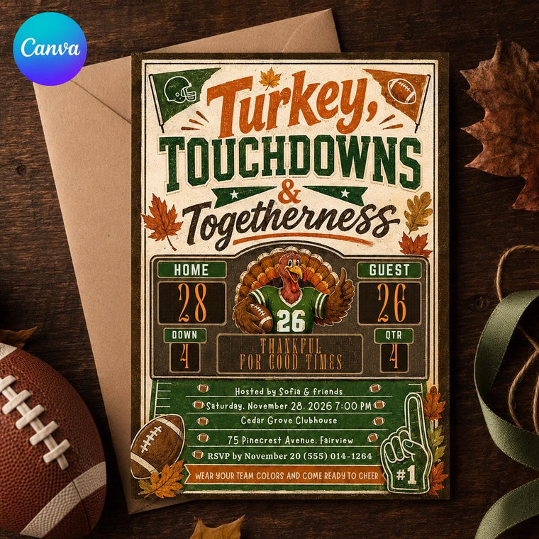 Football Turkey and Touchdowns Invitation
