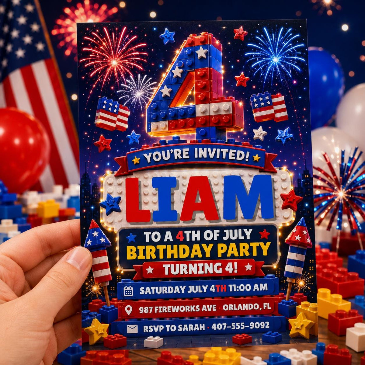 Fourth of July Building Block 4th Birthday Invitation — printable invitation from VoltBy