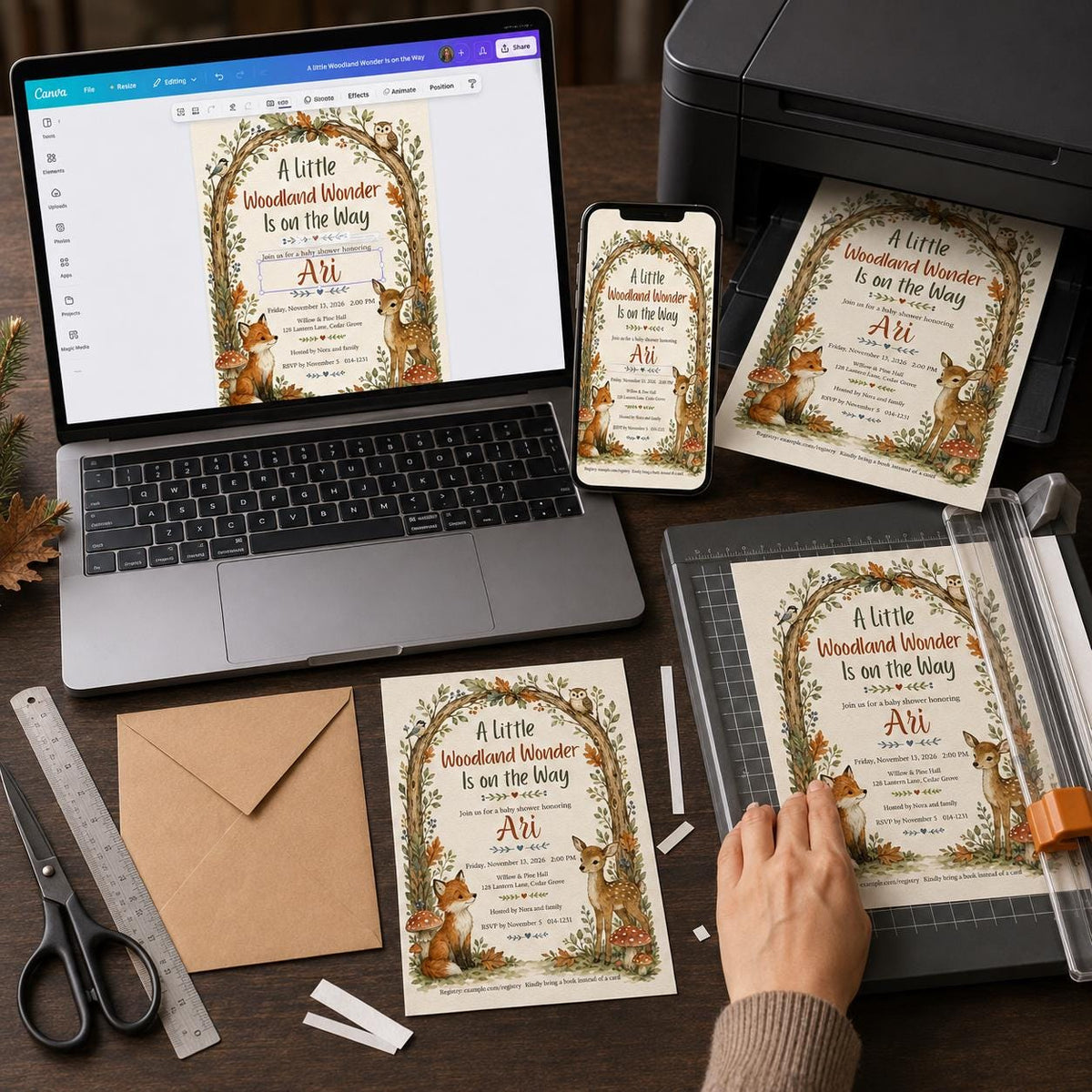 Fox Woodland Baby Shower Invitation — digital invitation, instant download