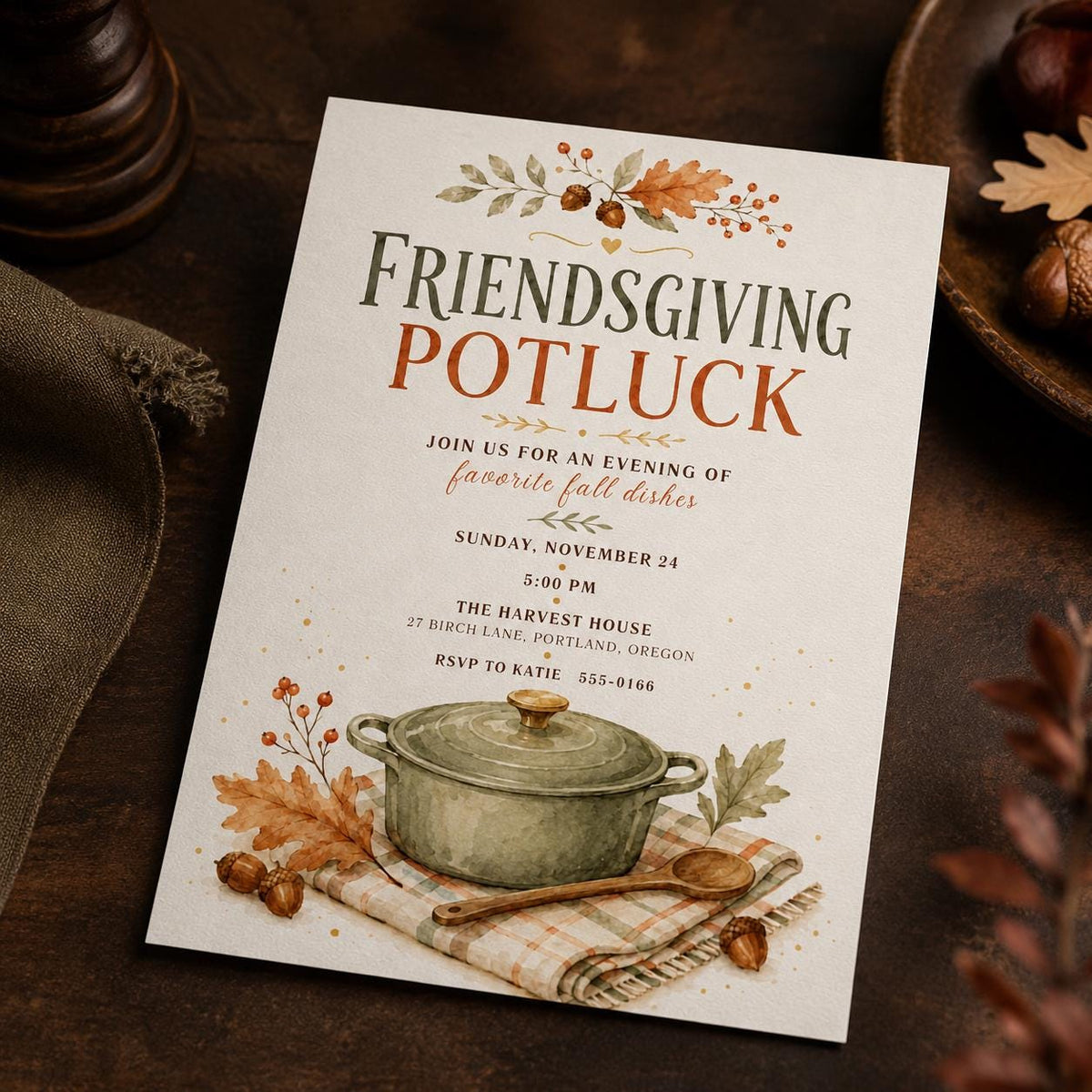 Friendsgiving Potluck Invitation — Thanksgiving gathering stationery by VoltBy