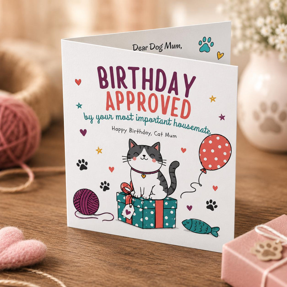 Funny Cat Birthday Greeting Card for Cat Mum — birthday party stationery by VoltBy
