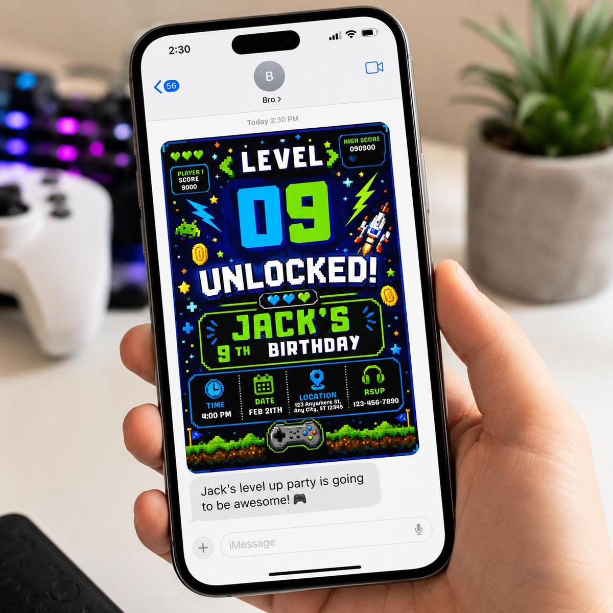 Gamer 9th Birthday Invitation for Boys — digital invitation, instant download