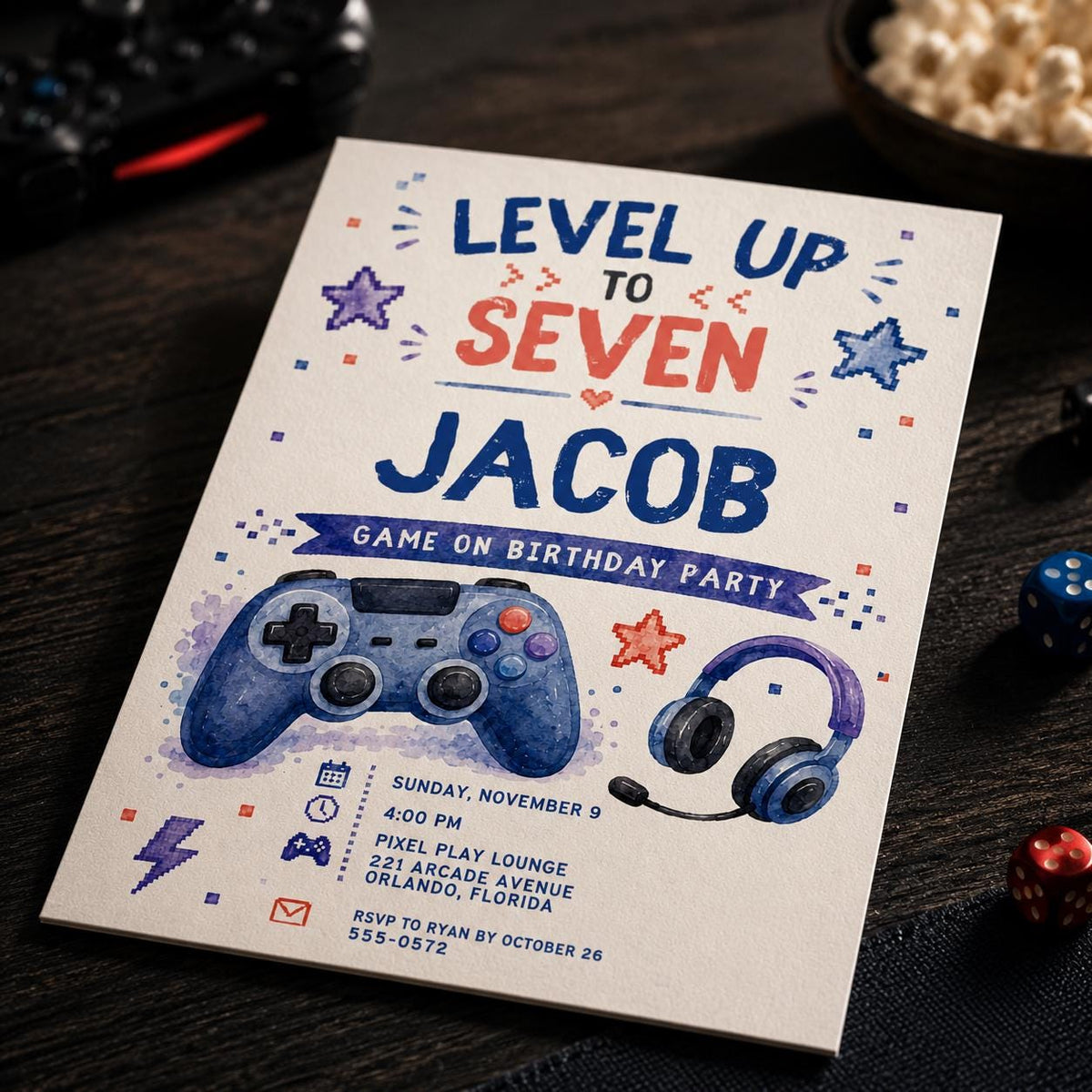 Gaming Birthday Invitation — birthday party stationery by VoltBy