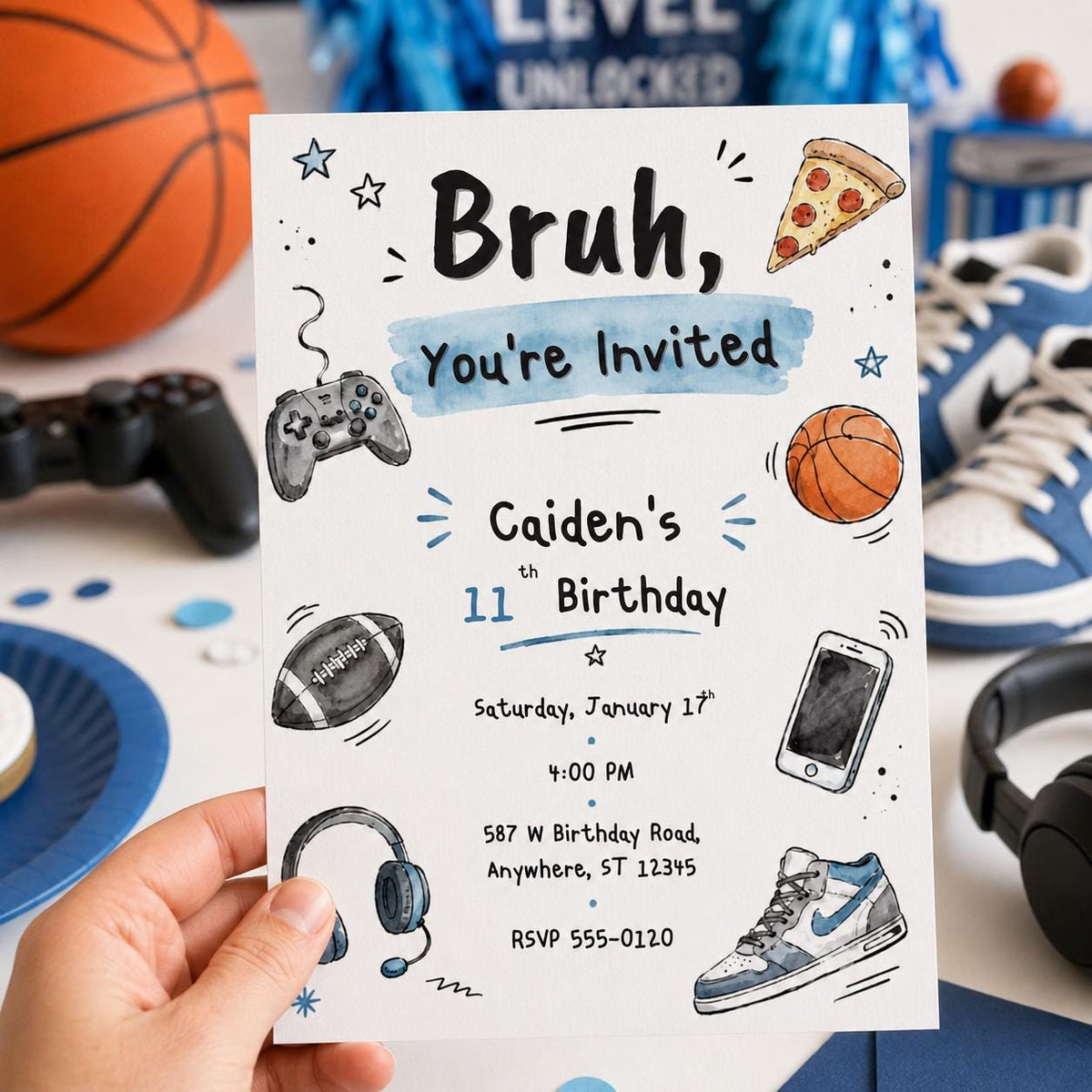 Gaming Teen Boy Birthday Invitation — digital invitation, instant download
