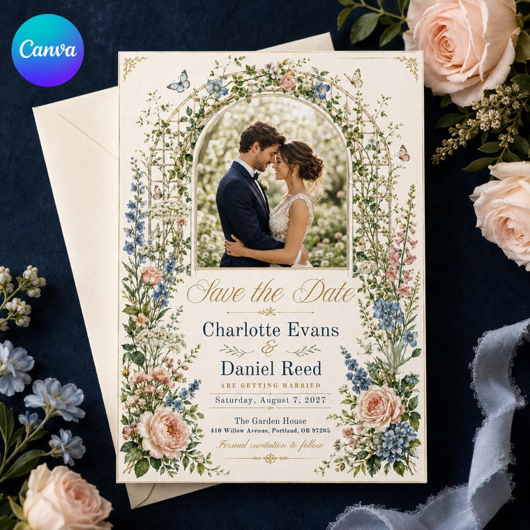 Garden Floral Arch Wedding Photo Save the Date
