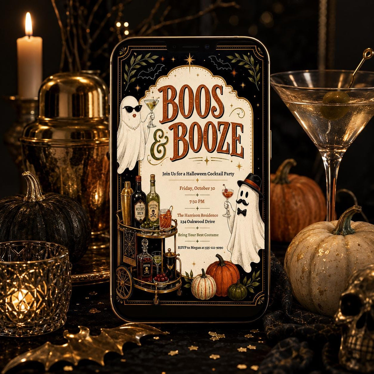 Ghost Halloween Cocktail Party Invitation — Halloween party stationery by VoltBy