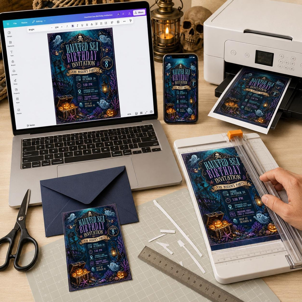 Ghost Haunted Pirate Birthday Invitation — digital invitation, instant download