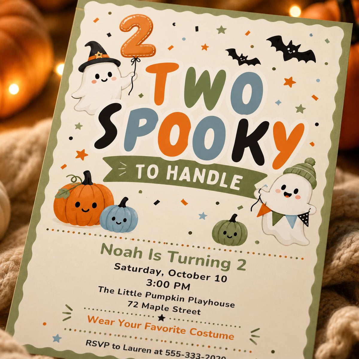 Ghost Two Spooky to Handle Invitation — 2nd birthday party stationery by VoltBy