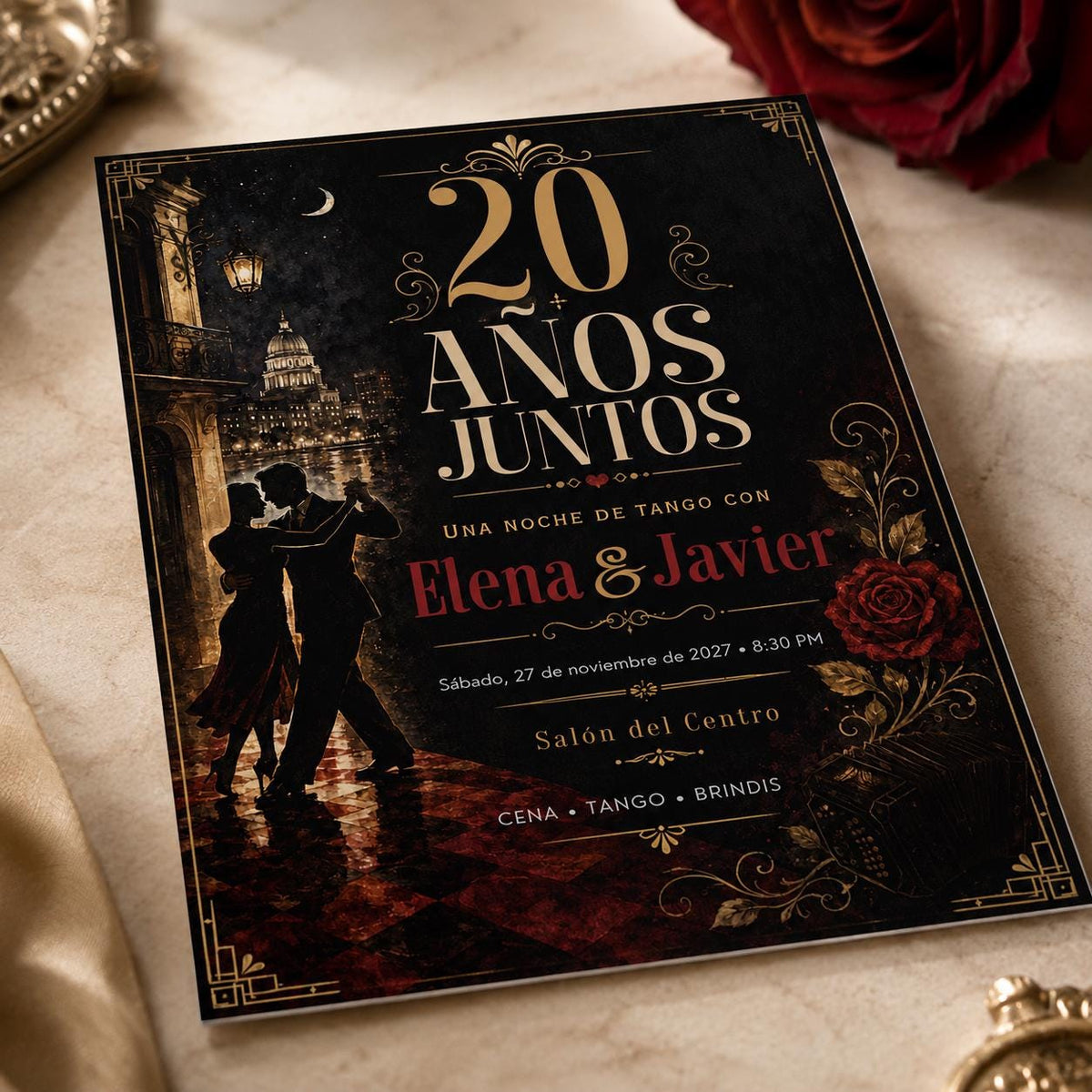 Gold and Black 20th Anniversary Tango Invitation — anniversary stationery by VoltBy