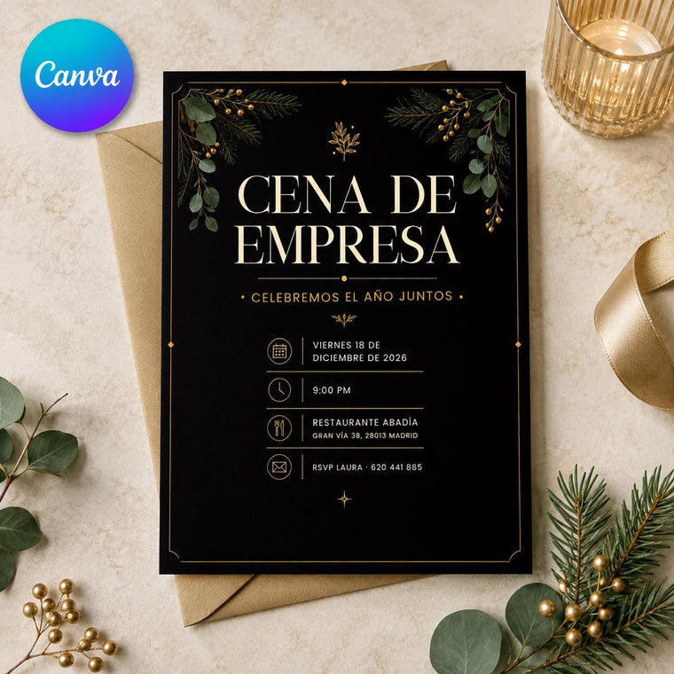 Gold and Black Cena de Empresa Navidad Invitación Invitation