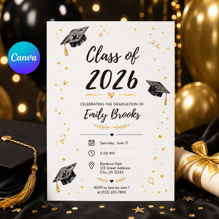 Gold and Black Class of 2026 Graduation Invitation