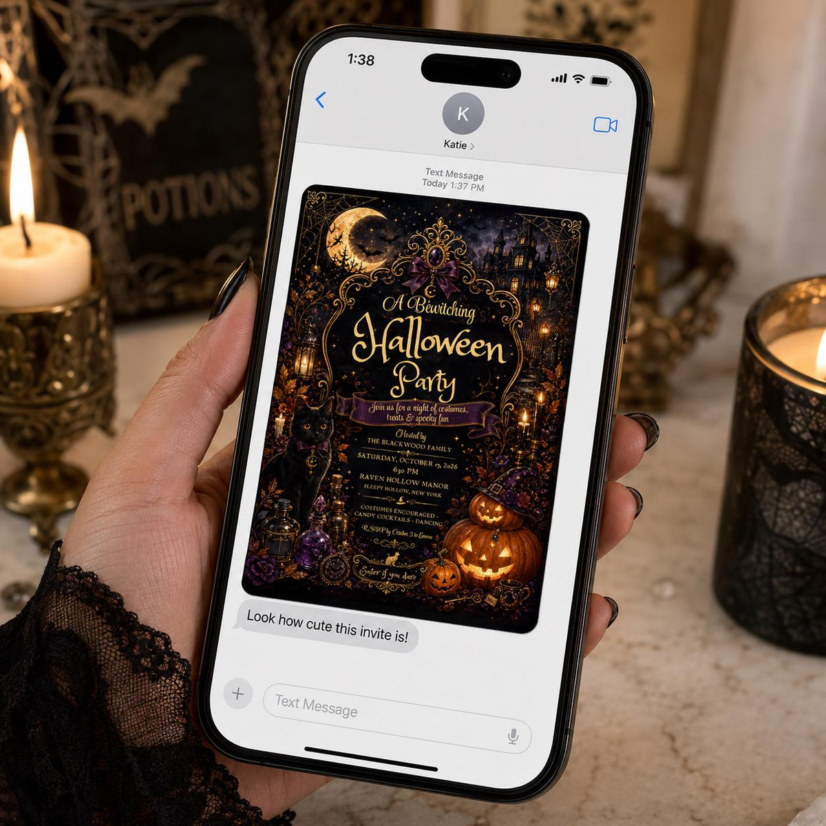 Gold and Black Elegant Halloween Party Invitation — digital invitation, instant download