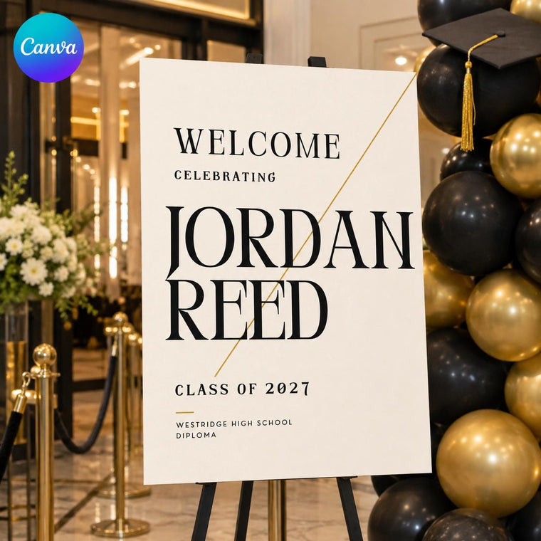 Gold and Black Graduation Welcome Sign
