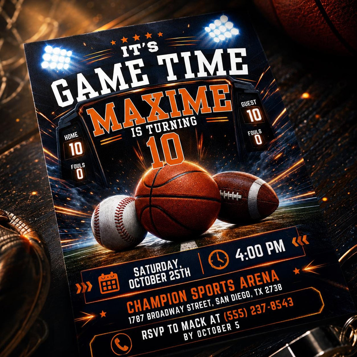 Gold and Black Sports Birthday Invitation — digital invitation, instant download