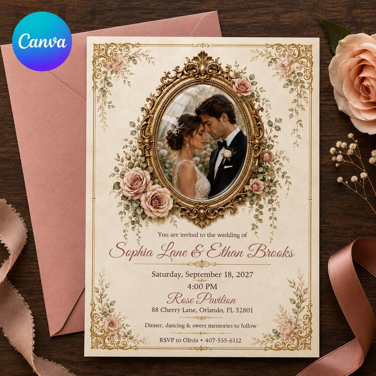 Gold Elegant Vintage Wedding Invitation