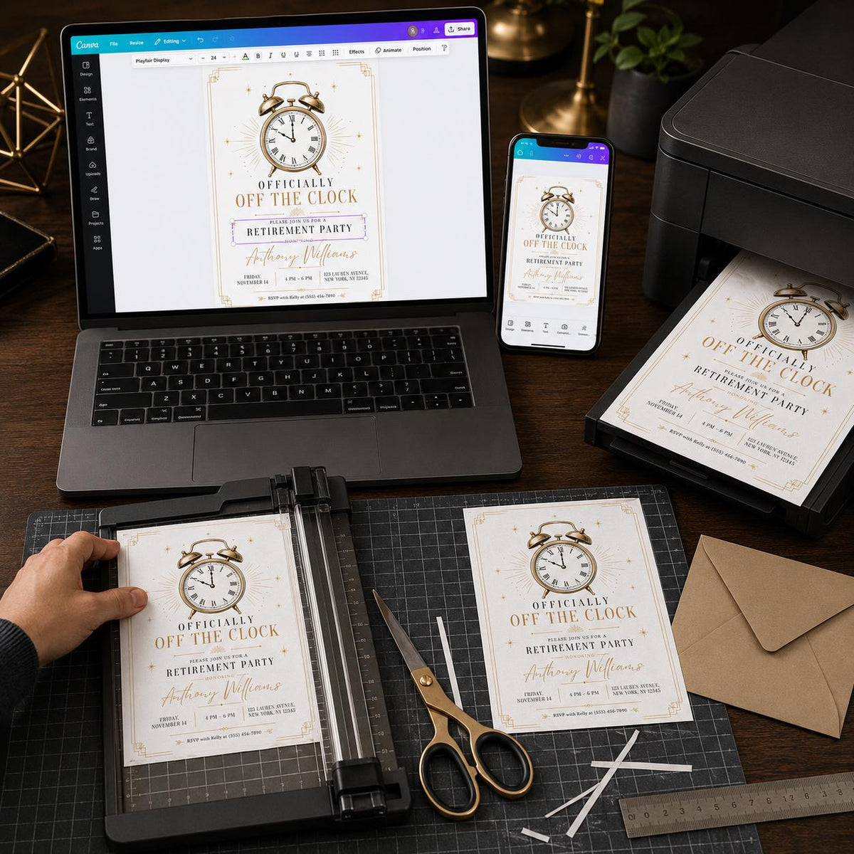 Gold Vintage Retirement Party Invitation — print-ready retirement party design from VoltBy