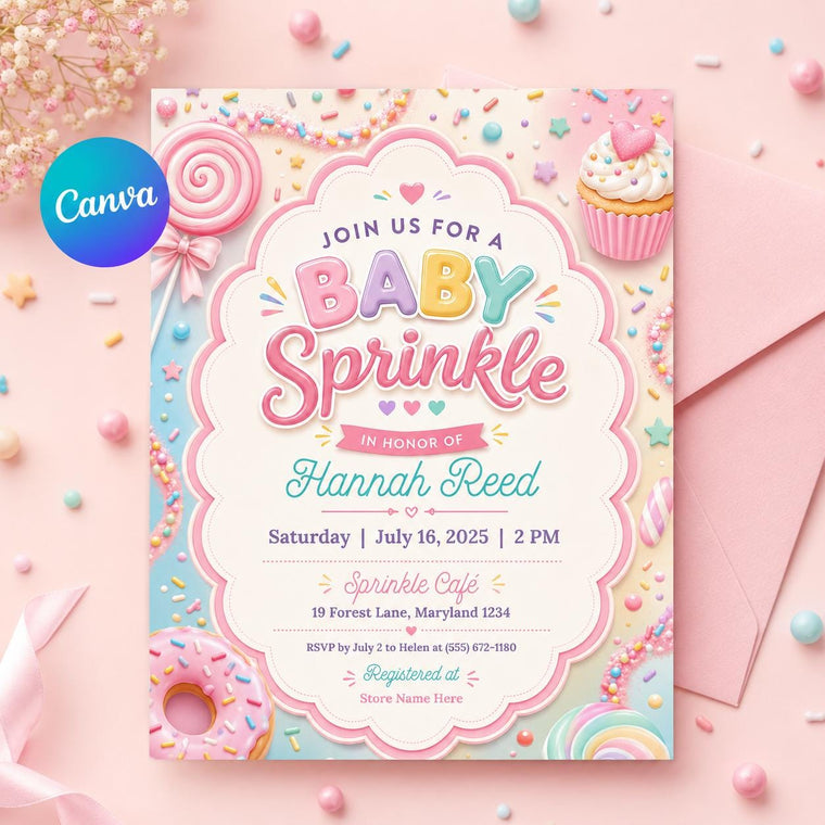 Gold Watercolor Pink Cupcake Baby Sprinkle Invitation