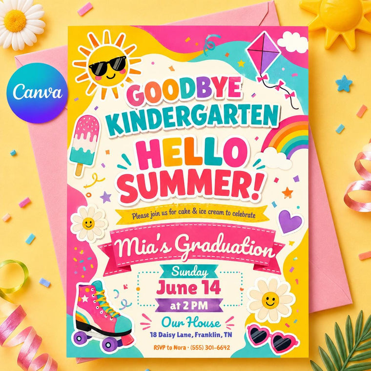 Goodbye Kindergarten Hello Summer Graduation Invitation