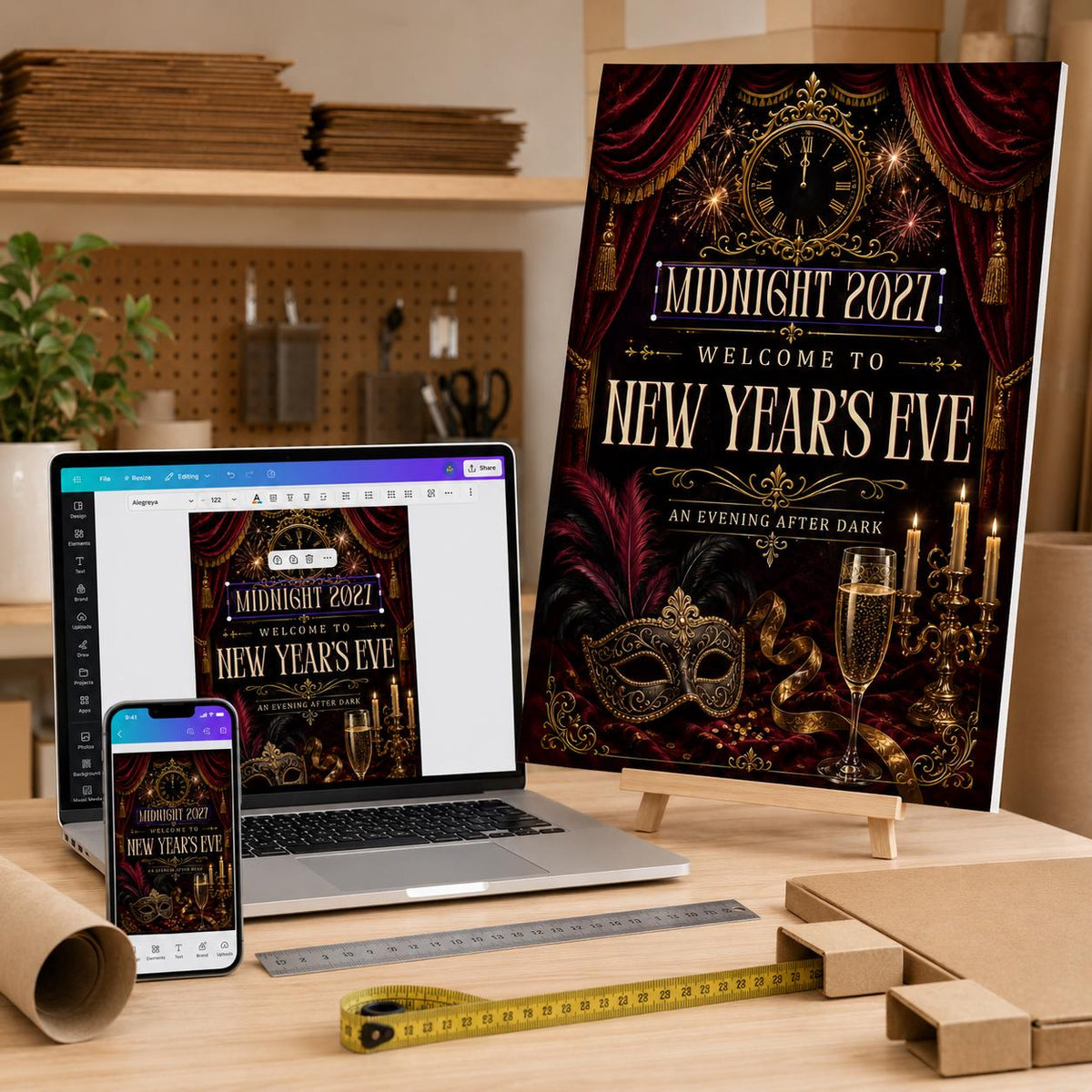 Gothic Clock Masquerade New Year Welcome Sign — digital welcome sign, instant download
