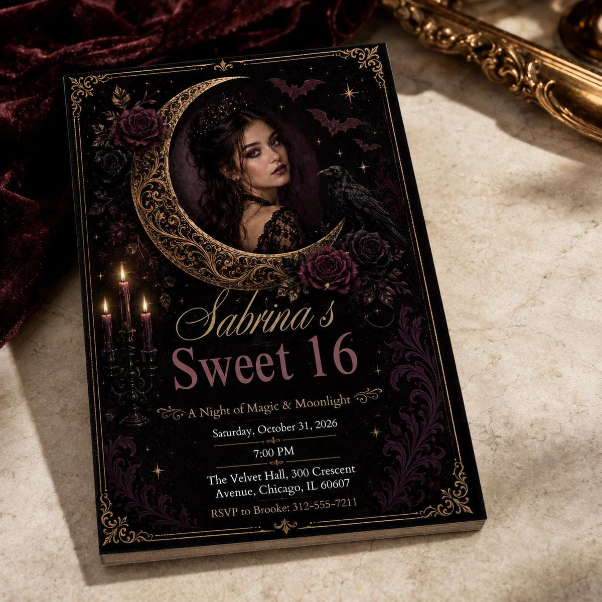 Gothic Floral Sweet 16 Birthday Invitation — print-ready sweet 16 design from VoltBy