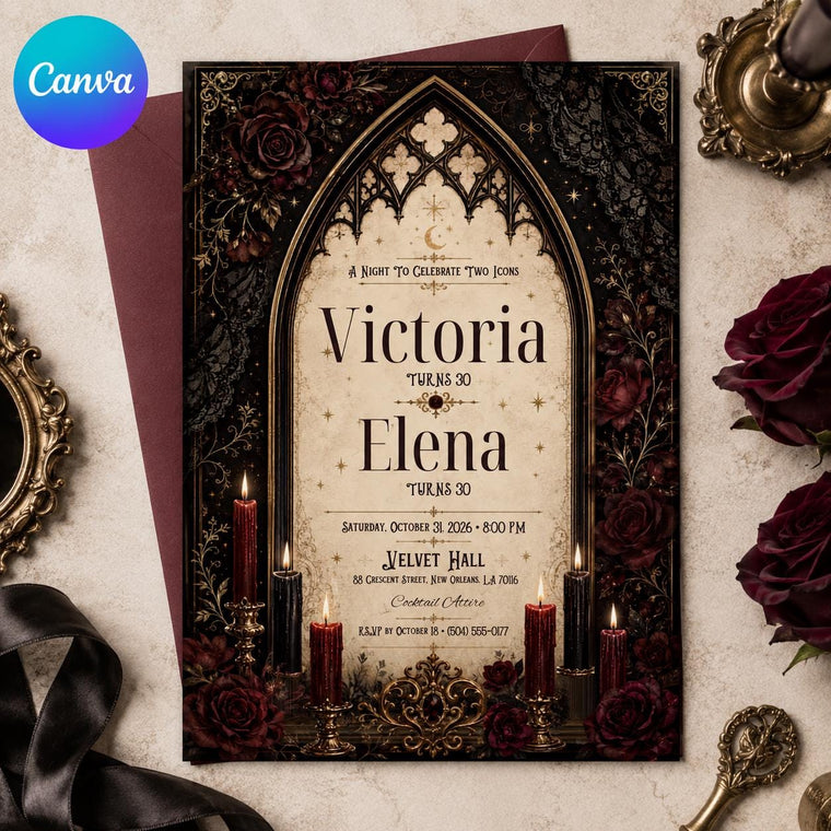 Gothic Joint 30th Birthday Cathedral Arch Invitation