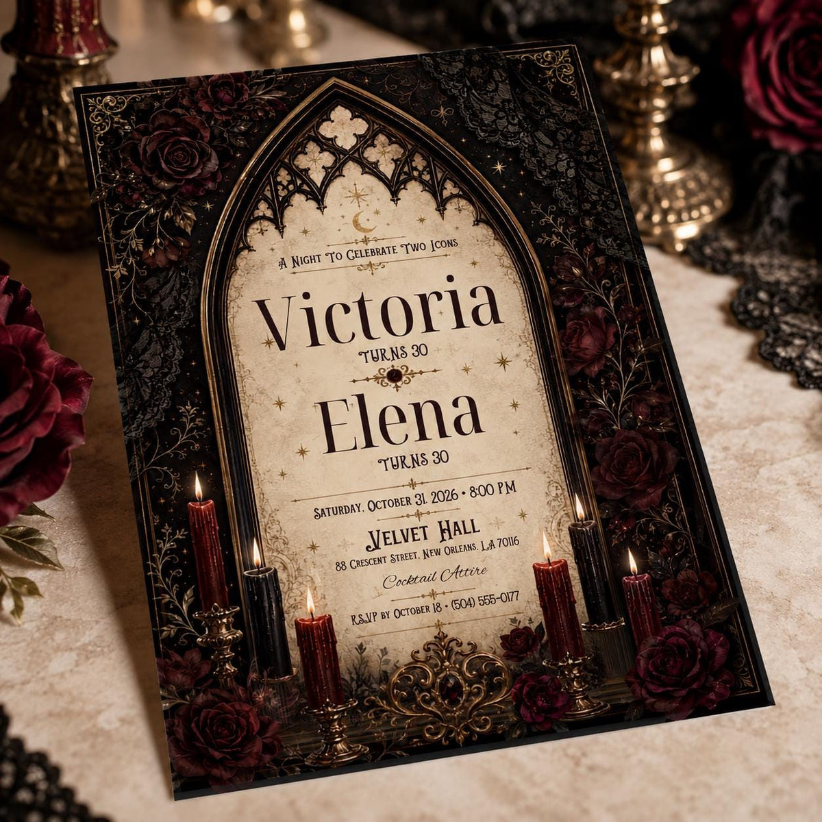 Gothic Joint 30th Birthday Cathedral Arch Invitation — digital invitation, instant download