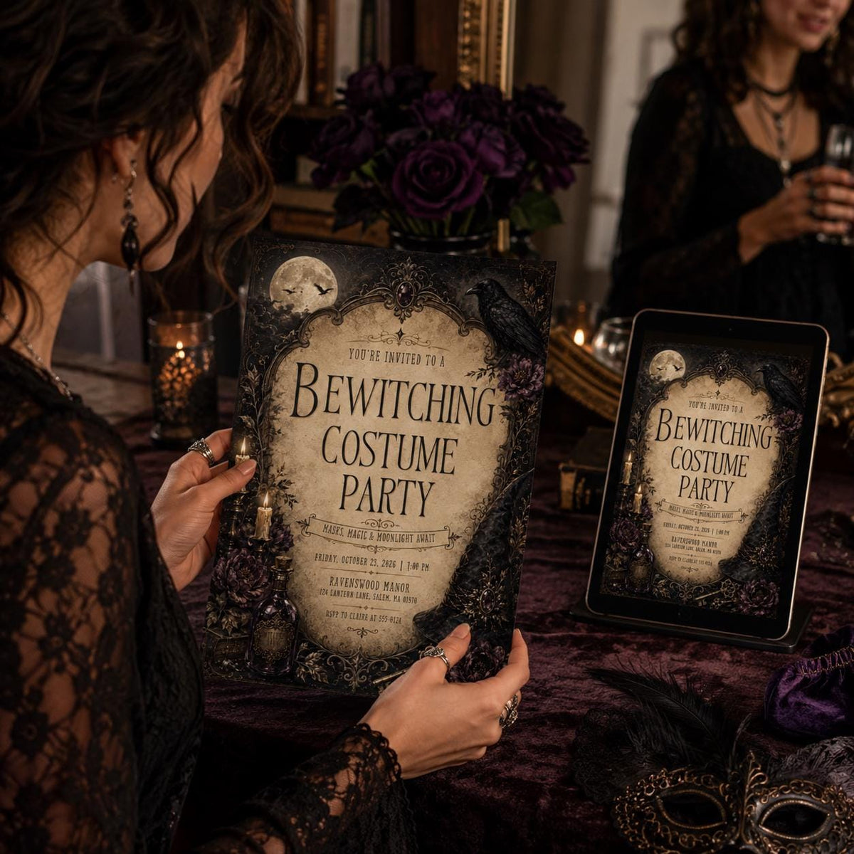 Gothic Vintage Halloween Costume Party Invitation — digital invitation, instant download