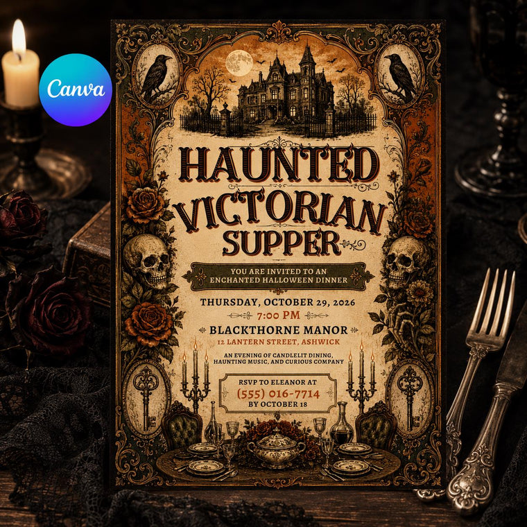 Gothic Vintage Halloween Dinner Party Invitation