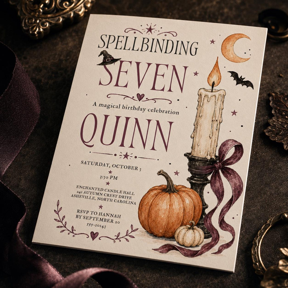 Gothic Witchy 7th Birthday Invitation — digital invitation, instant download