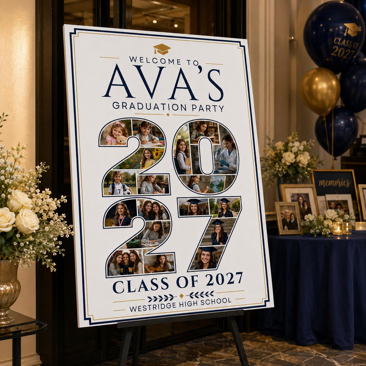 Graduation Welcome Sign: Class of 2027 Photo Collage Poster — graduation party stationery by VoltBy