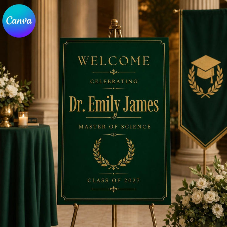 Green and Gold Masters Graduation Welcome Sign